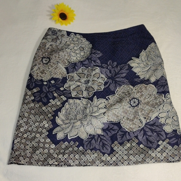 Talbots. Floral Patterned Skirt - Blue and Gray - Picture 1 of 8